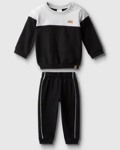 Conjunto Menino Blusão Bicolor Em Moletom Flanelado - Carinhoso Preto - M