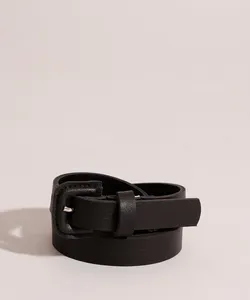 Cinto Skinny com Fivela Quadrada Encapada Preto 100CM
