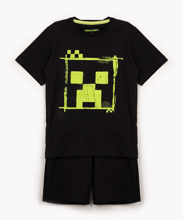 pijama de algodão infantil minecraft curto preto 14