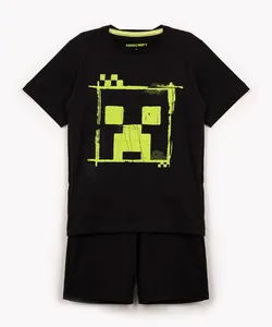 pijama de algodão infantil minecraft curto preto 8
