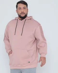 Blusão Moletom Masculino Com Capuz Plus Size Rosa G2
