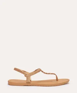 sandália reluzente flat texturizada grendha dourado 38