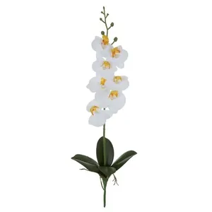 Orquídea Artificial Realista Florarte Toque com Folha Branca 45cm (MP)