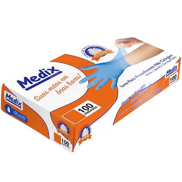 Luva Nitrílica Medix G azul claro sem pó 100 unidades
