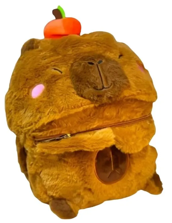 Mochila Com Alça E Capuz Capivara De Pelúcia
