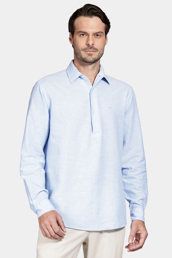 Camisa Manga Longa Bata Regular Rústica Azul - M