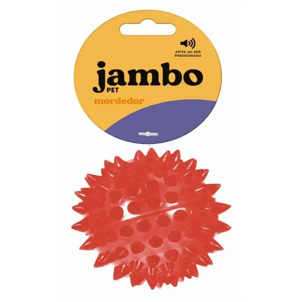 Brinquedo Jambo Pet Bola Espinho com Som Vermelho Pequena 1 Unidade