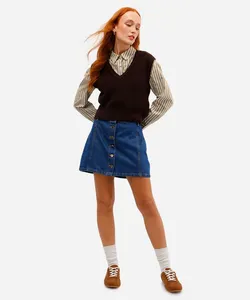 minissaia feminina jeans com botões azul 36