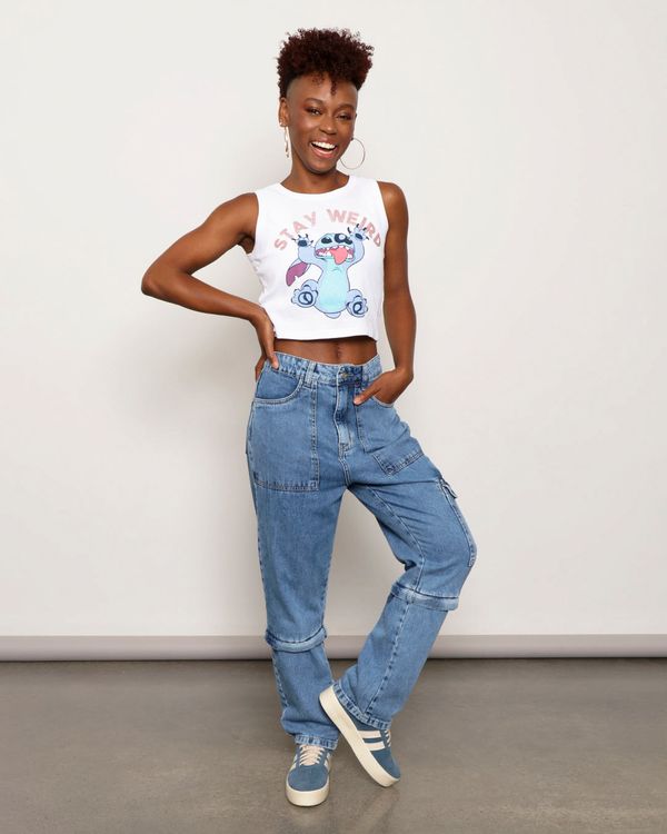 Calça Jeans Feminina Vizzy Destacável Azul 44