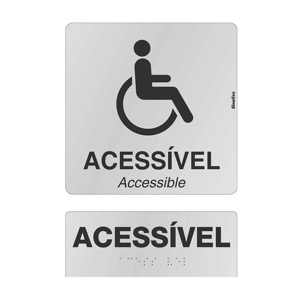 Placa de alumínio 30x21cm - ACESSÍVEL/ACCESSIBLE - braille natural Sinalize
