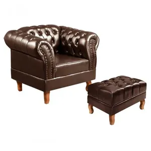 Kit Poltrona e Puff Dom Pedro Courísssimo Revestimento Couro Sintético Café Bella Decor Kit Poltrona e Puff Dom Pedro Couro Sintético Café Bella Decor