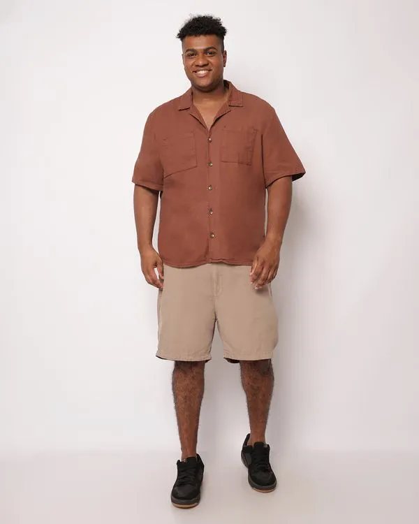 Bermuda Plus Size Masculina Sarja Reta Marrom G2
