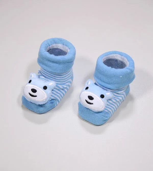 Meia Cano Médio Antiderrapante Urso Tam. 15 a 23 Azul - 15 a 20