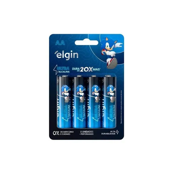 Pilha Ultra Alcalina Elgin AA LR6 1,5V Alta Durabilidade Energia Estável Blister com 4 Unidades Pilha Ultra Alcalina Elgin AA LR6 1,5V Alta Durabilidade Blister com 4