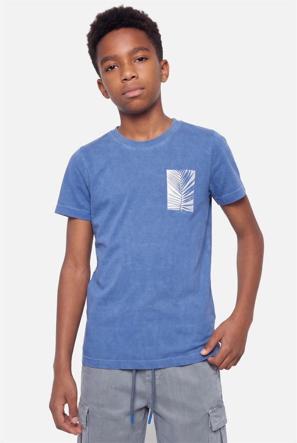 Camiseta Manga Curta Infantil Estonada Folha Azul Royal - 6