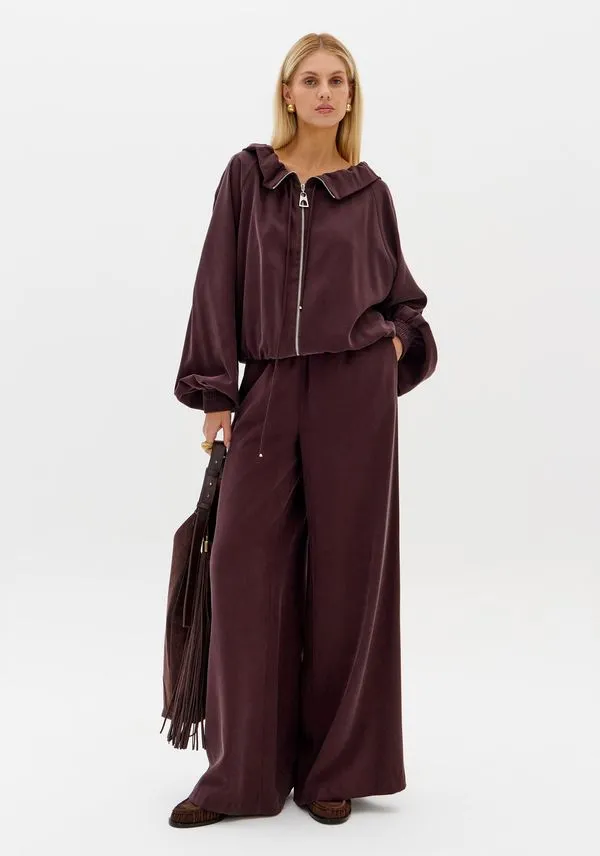 Calça Pantalona Com Cintura Alta Marrom GG