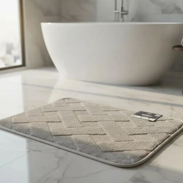 Tapete Conforto Kazzavip Felpa 100% Poliéster Antiderrapante Tijolinho Macio e Alto Relevo 38x58cm Cinza