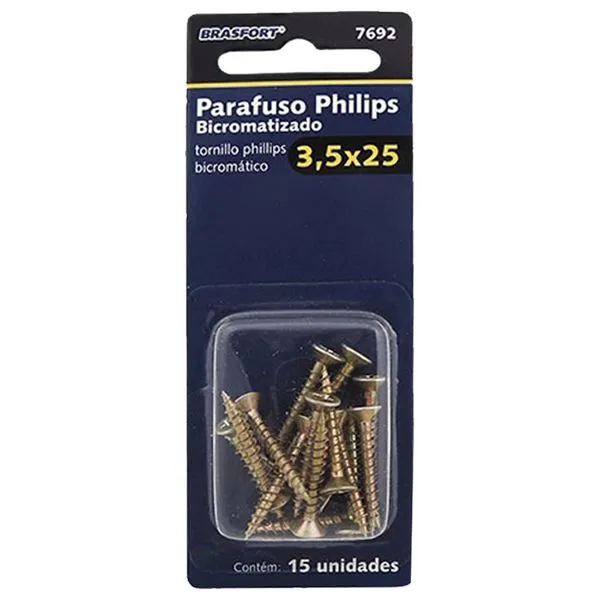 Parafuso Philips Bicromatizado 3,5X25 com 15 Peças - Brasfort