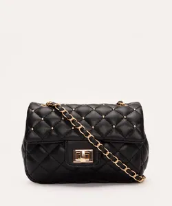 bolsa crossbody matelassê com tachas preta Único