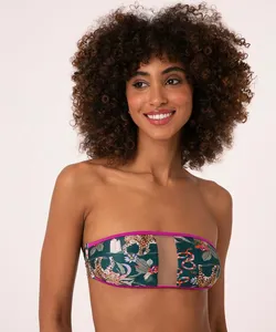 biquíni top faixa tule floresta com proteção uv50+ verde PP