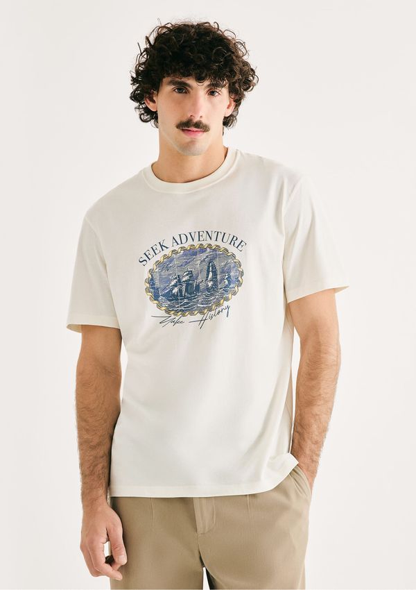 Camiseta Masculina Comfort Super Cotton Estampada - Branco P