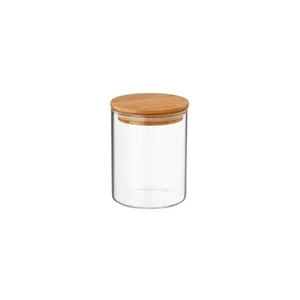 Pote de Vidro Redondo Com Tampa de Bambu 6x10cm 300ml 6054 - Be10