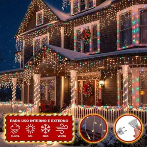 Pisca Pisca Cascata de Natal 220V 6 Metros 400 Luzes Led Colorido Decoração Externa Casa Varanda e Sacadas Extensível Tomada Brasileira