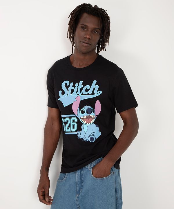 camiseta de algodão Stitch manga curta preto PP