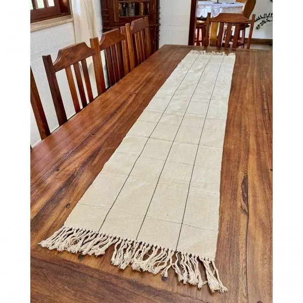 Caminho de Mesa Grid Tear Artesanal Algodão 2M X 40CM Marrom Tear Brasil Caminho de Mesa Grid Artesanal Algodão 2M X 40CM Marrom Tear Brasil