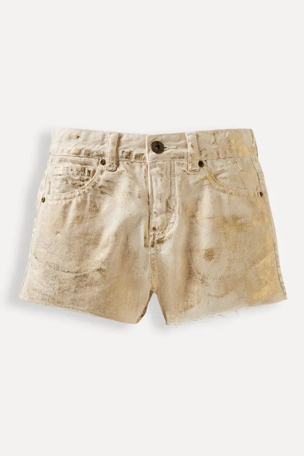 Short Menina Gold Foil Areia - 12