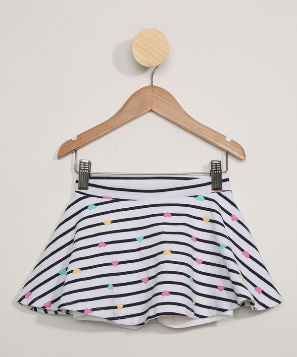 Short Saia Infantil Listrado com Corações Off White 6