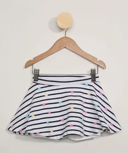 Short Saia Infantil Listrado com Corações Off White 4
