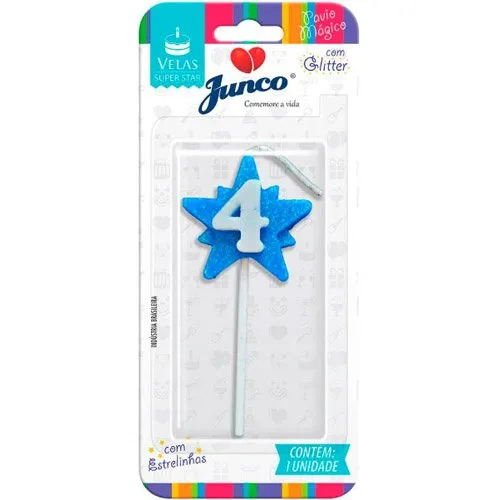 Vela Aniversário N°4 Super Star Azul 01 Unidade