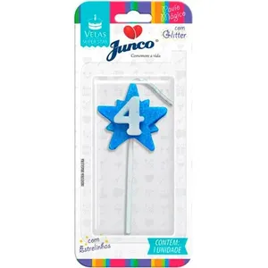 Vela Aniversário N°4 Super Star Azul 01 Unidade