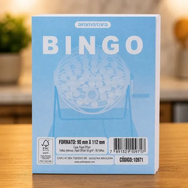 Cartela de Bingo 96 Folhas em Papel Offset 56G-M2 Formato 90MM X 112MM Azul Animativa Cartela de Bingo 96 Folhas Papel Offset 56G-M2 Azul Animativa