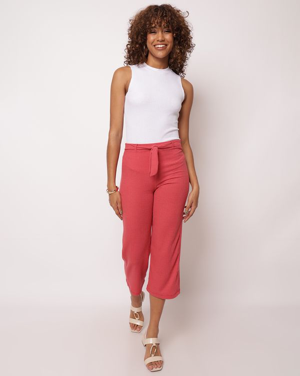 Calça Feminina Pantacourt Canelada Com Amarração Rosa P