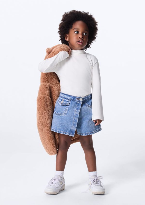 Shorts Saia Infantil Menina Transpassado Jeans - Azul 001