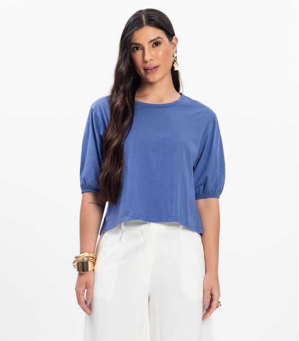 Blusa Manga Camponesa Feminina Rovitex Azul GG