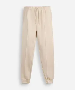 calça jogger juvenil de moletom com nervura bege 16