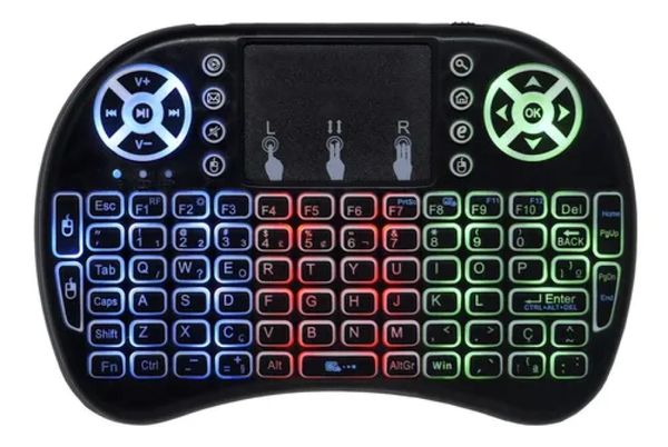 Mini Teclado sem Fio Mouse Touchpad Bluetooth Led Rgb Cor Preto