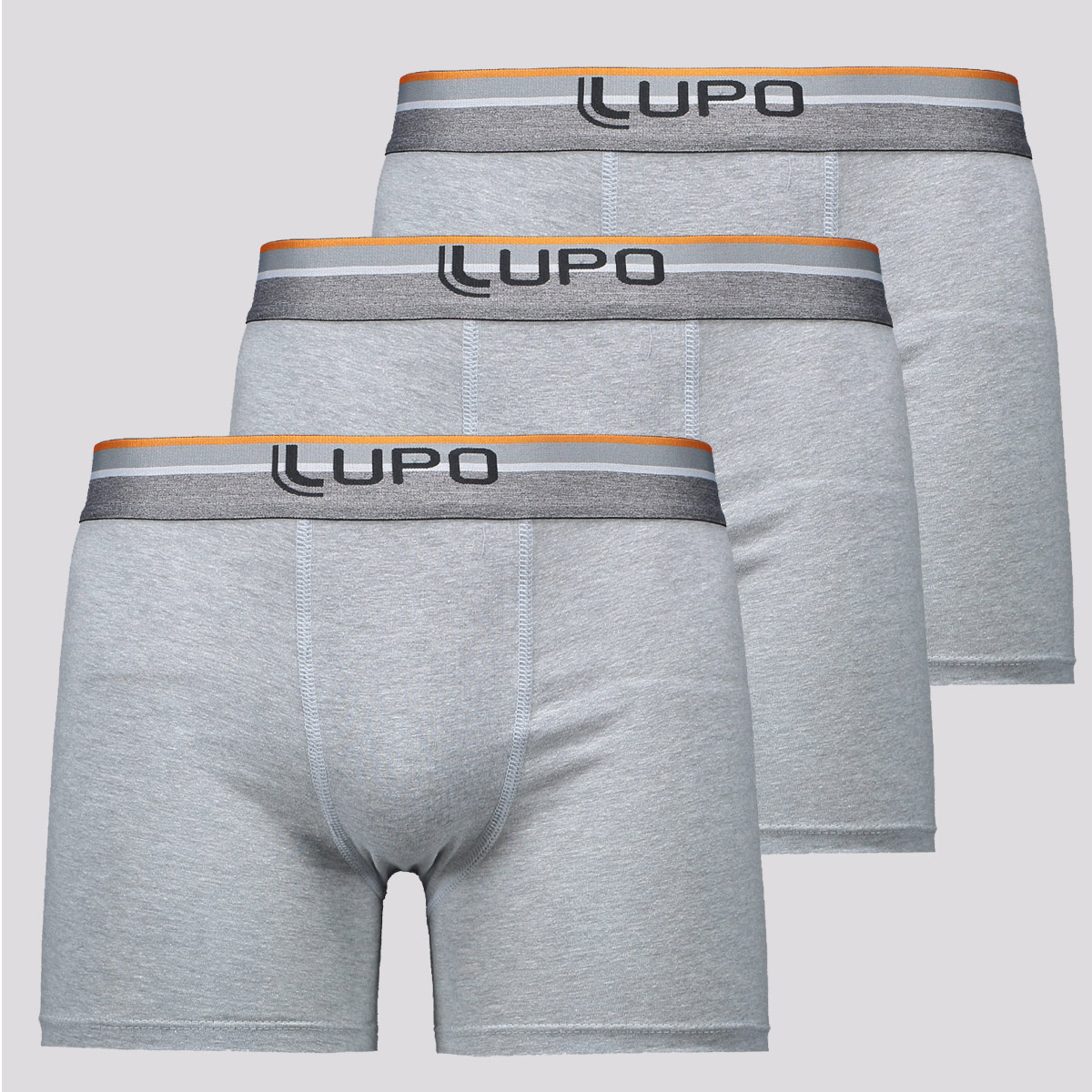 Kit de 3 Cuecas Boxer Lupo Slim Cotton Cinza Mescla