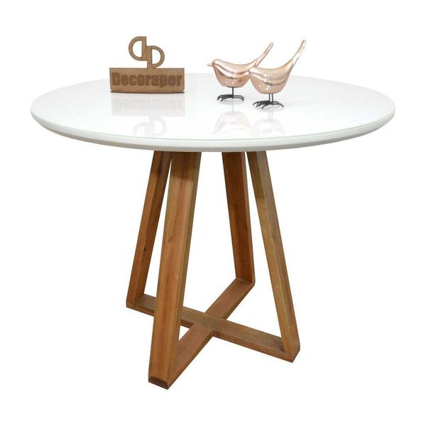 Mesa Jantar Base X Tampo Redondo Laca Com Vidro 110cm Branco
