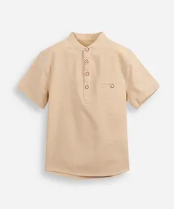 camisa infantil de algodão gola padre bege 10