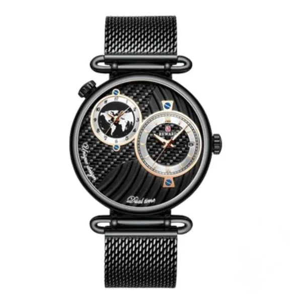 Relógio de Pulso Masculino Analógico 62002 Mostrador Duplo Aço Inox Impermeável Preto Reward Relógio de Pulso Masculino 62002 Analógico Aço Inox Preto Reward