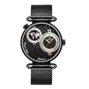 Relógio de Pulso Masculino Analógico 62002 Mostrador Duplo Aço Inox Impermeável Preto Reward Relógio de Pulso Masculino 62002 Analógico Aço Inox Preto Reward