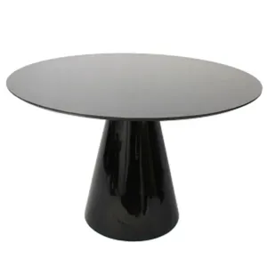 Mesa De Jantar Cone 100 Cm Tampo De Vidro Laca Preta Branco
