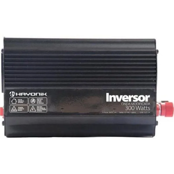 Inversor de Tensão MSW2103 Onda Modificada 300W 24V DC para 110V AC com Porta USB e Proteções Hayonik Inversor de Tensão MSW2103 300W 24V DC para 110V AC com Porta USB e Alta Eficiência Hayonik