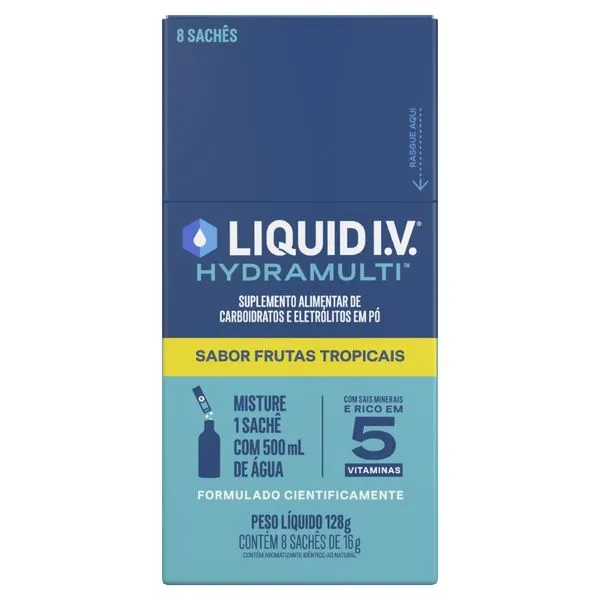 Suplemento Alimentar Liquid I.V. Hydramulti Sabor Frutas Tropicais 8 Sachês de 16g Cada