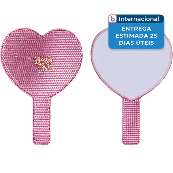 Espelho De Mão Zzyzyzqylj Formato De Coração Brilhante Rosa A-MBI