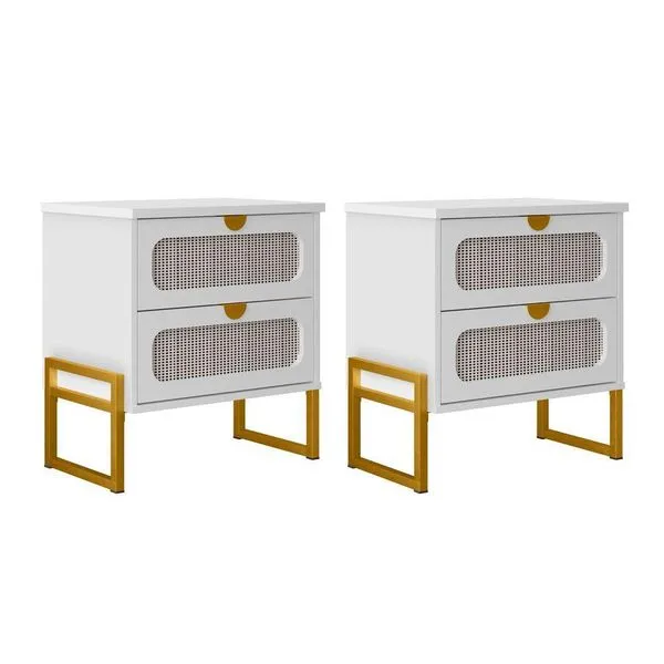 Kit 2 Mesas De Cabeceira Luxo Titanium Com Fino Acabamento 45cm - Branco - Dourado